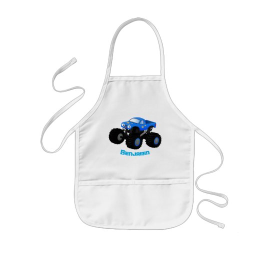 Tablier Enfant Illustration d'un camion monstre bleu mou (Devant)