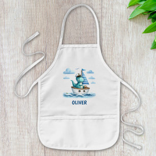 Tablier Enfant Joli capitaine nautique dinosaure bleu personnalis