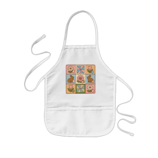 Tablier Enfant Joli lapin de Pâques pastel en patchwork de fleurs (Devant)