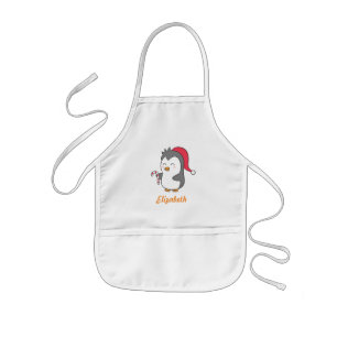 Tablier Enfant Joli pingouin joyeux Noël canne à bonbons pour enf