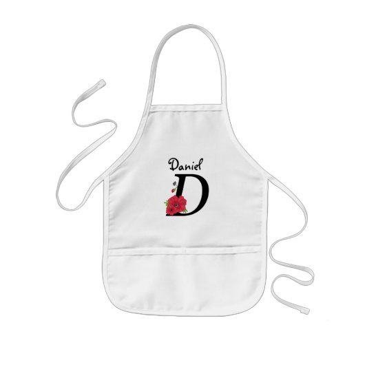 Tablier Enfant monogramme personnalisé modifiable D texte fleur r (Devant)