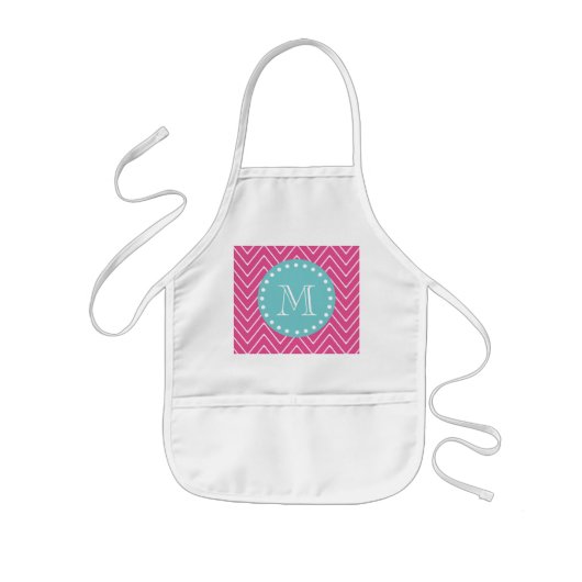 Tablier Enfant Monogramme turquoise du motif | de Chevron de (Devant)