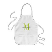 Tablier Enfant Monogramme vert initial et nom personnalisé (Devant)