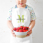 Tablier Enfant Monogramme vert initial et nom personnalisé<br><div class="desc">Tablier enfant sur mesure, parfait pour votre petit chef en formation ! Personnalisez-le avec son nom monographique et son texte initial ou autre texte personnalisé. Cliquez sur Customiser pour modifier les polices et les couleurs ou ajouter plus de texte ou d'images pour créer un cadeau spécial d'une nature. Également disponible...</div>