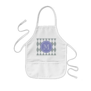 Tablier Enfant Motif de harlequin de blanc gris, monogramme
