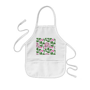 Tablier Enfant Motif floral rose avec feuilles vertes