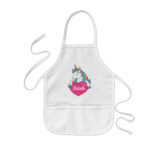 Tablier Enfant Nom personnalisé Cute Unicorn  (Devant)
