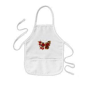 Tablier Enfant Papillon de fleurs rouges aux roses rouges