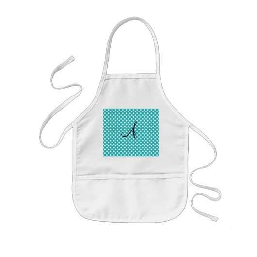 Tablier Enfant Pois de turquoise de monogramme (Devant)