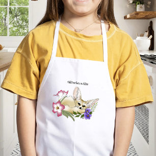 Tablier Enfant Renard Fennec Fleurs Rose Violet Mignon Bleu Botan