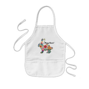 Tablier Enfant Silhouette de lapin de Pâques fleuri
