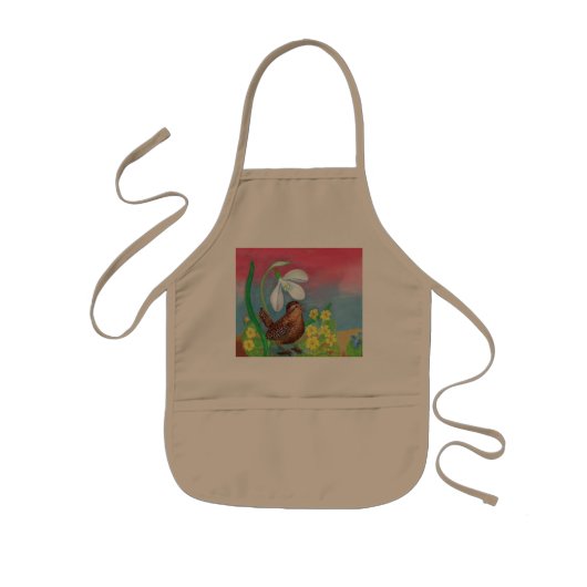 Tablier Enfant Snowdrop & wren oiseau summon le printemps (Devant)