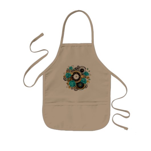Tablier Enfant Steampunk Clock and Turquoise Roses on Striped (Devant)