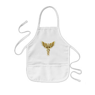 Tablier Enfant Symbole caducee polygonale en or
