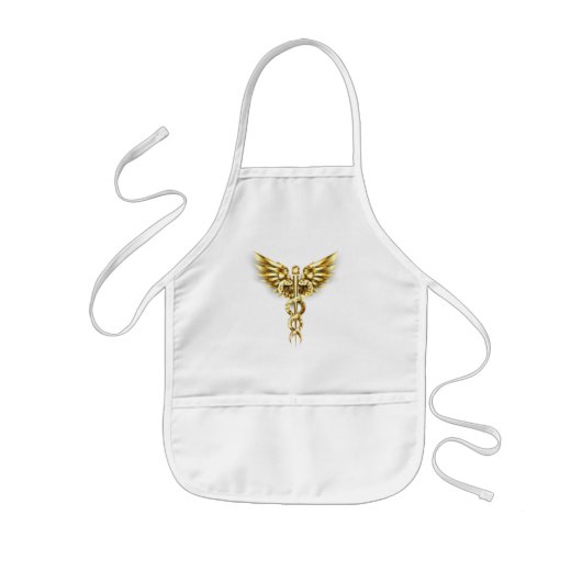 Tablier Enfant Symbole caducee polygonale en or (Devant)