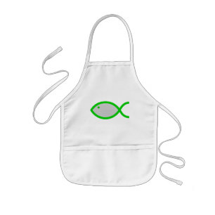 Tablier Enfant Symbole chrétien de poissons - gris avec le vert