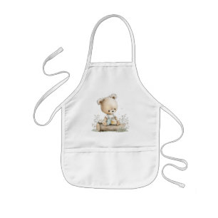 Tablier Enfant Un ours mignon sur un rondin avec un pot de miel