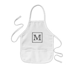 Tablier Enfant Votre lettre. Monogramme personnalisé.Noir et bla