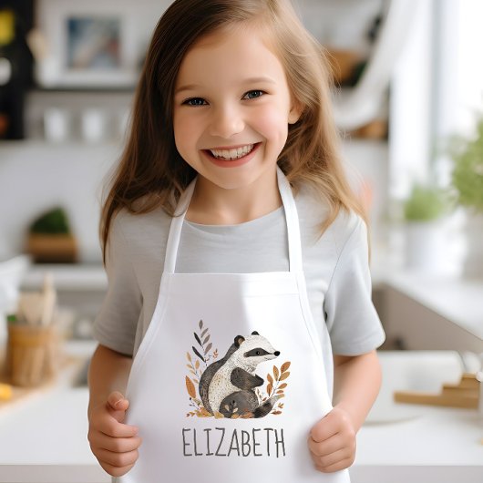 Tablier Enfant Woodland Badger Cute Personalized