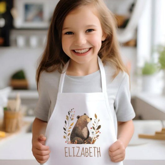 Tablier Enfant Woodland Brown Bear Cute Personalized