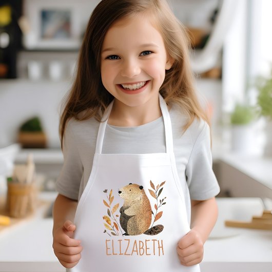 Tablier Enfant Woodland Groundhog Cute Personalized