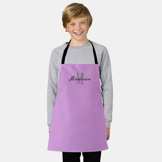 Tablier Enfants mignonne violet Script Monogramme personna (Porté)