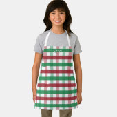 Tablier Enfants Noël Rouge Vert Plaid Nom personnalisé (Insitu)