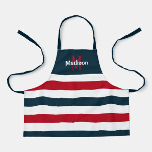 Tablier Enfants Red White et Blue Stripes Monogramme Nom