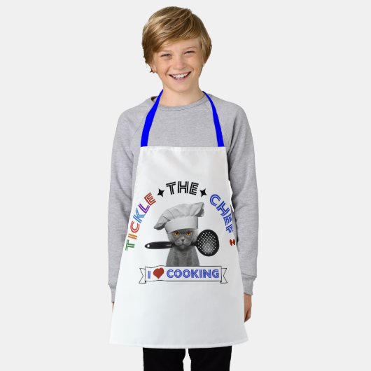 Tablier Enfants "Tickle the Chef" Drôle chat Apron bleu (Porté)