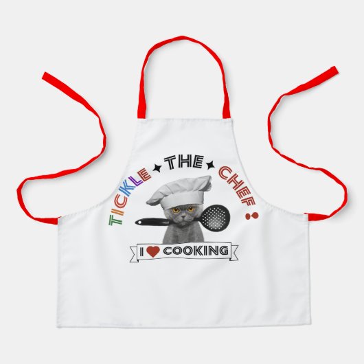 Tablier Enfants "Tickle the Chef" Drôle chat Apron Rouge (Recto)