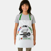 Tablier Enfants "Tickle the Chef" Funny Cat Apron, Green 7 (Insitu)