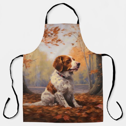 Tablier Épanouissement de Brittany Spaniel dans les feuill (Recto)