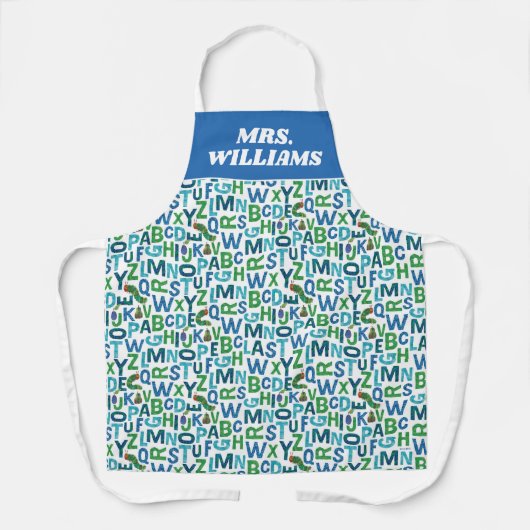 Tablier Eric Carle | Motif Alphabet bleu et vert (Recto)