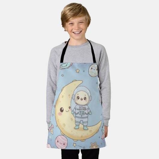 Tablier Espace Mignon Kawaii - Astronaute et Lune Souriant (Porté)
