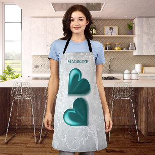 Tablier Espace personnalisé Coeurs turquoises