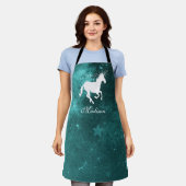 Tablier Espace personnalisé Unicorne turquoise (Porté)