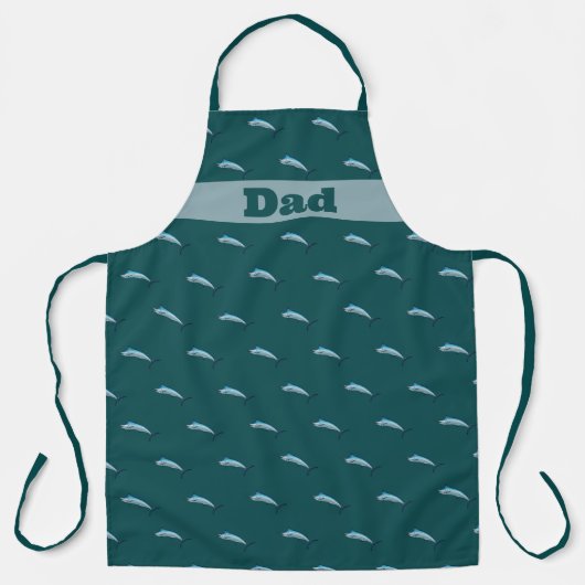 Tablier Espadon Petit Motif Profond Mer Bleu Vert Chefs (Recto)