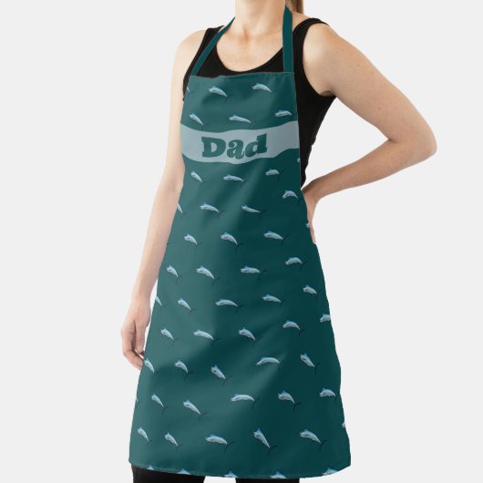 Tablier Espadon Petit Motif Profond Mer Bleu Vert Chefs (Insitu)