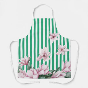 Tablier Été, printemps, imprimé magnolia rayé vert
