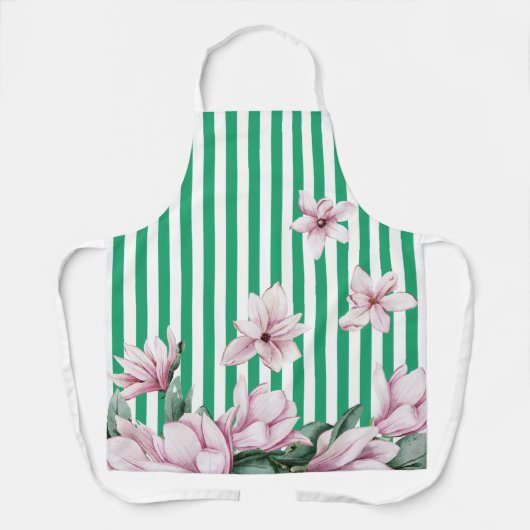 Tablier Été, printemps, imprimé magnolia rayé vert (Recto)