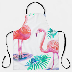 Tablier Été tropical avec flamants roses feuilles de palmi