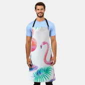 Tablier Été tropical avec flamants roses feuilles de palmi (Porté)