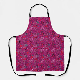 Tablier Ethnique folk abstrait motif floral rétro cramson