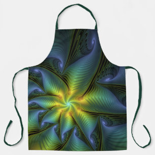 Tablier Etoile Abstraite, Bleu brillant Vert Or Fractal Ar