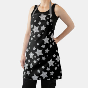 Tablier Étoiles d'argent brillant motif de Noël noir