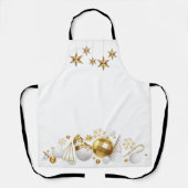 Tablier Étoiles d'or avec ornements de Noël or et blanc (Recto)