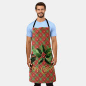 Tablier Étoiles rouges d'or de Noël plaquées avec couronne (Porté)