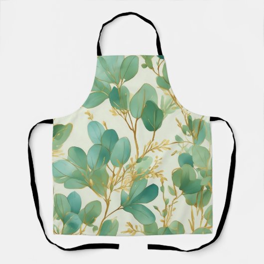 Tablier Eucalyptus Feuille Green et Gold Design (Recto)