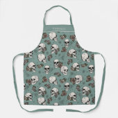 Tablier Eucalyptus Gothique Crânes et Roses Nom personnali (Recto)