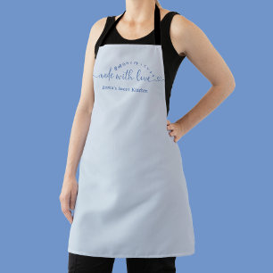 Tablier Fait avec amour Minimaliste Bleu Script Boulangeri